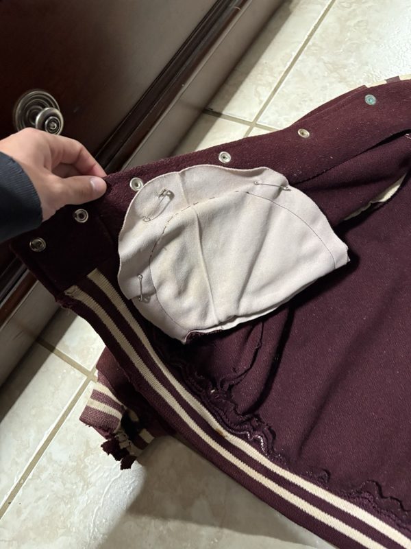 1940s Heavy Wool Varsity Jacket, Burgundy, White Leather Sleeves, Chain Stitch, photo 8