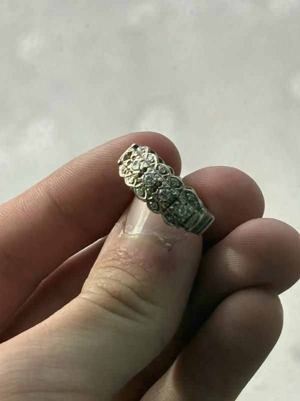 1950s 14k White Gold Ring, Engraved 1957, Size 6.5 to 7, Missing Stone, photo 2