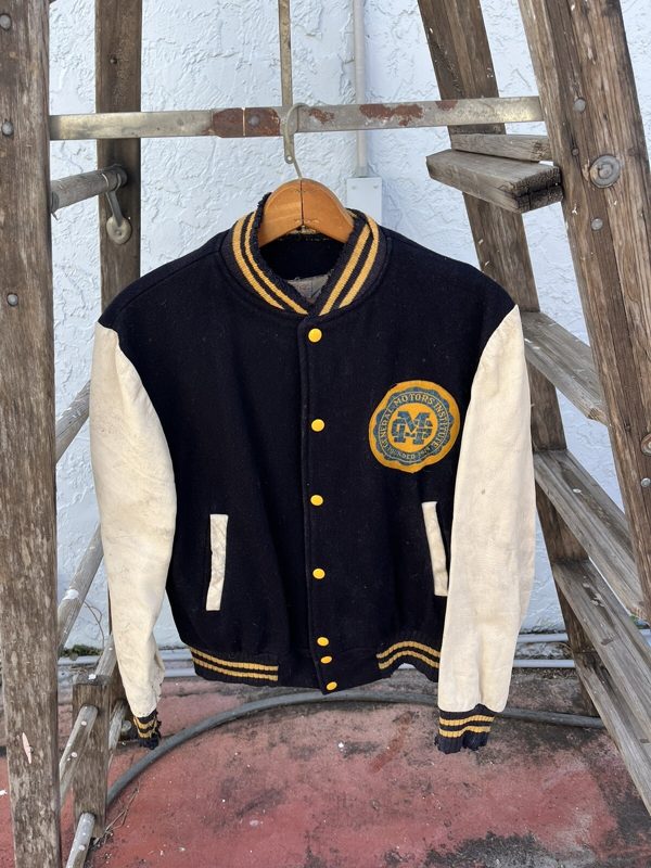 1950s 60s General Motors Institute Varsity Jacket, Leather Sleeves, photo 1