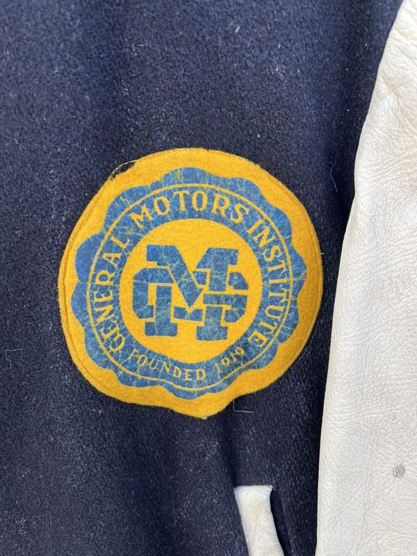 1950s 60s General Motors Institute Varsity Jacket, Leather Sleeves, photo 2
