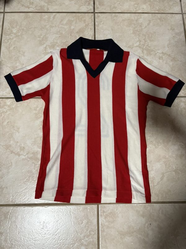 1950s 60s Red and Blue Rojiblanco Soccer Jersey, Chivas Guadalajara Pattern, S, photo 1