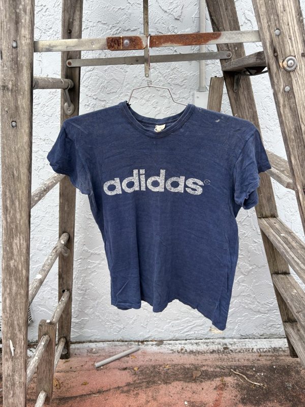 Early 70s adidas Spellout Tee, Navy, Sun Faded, Distressed, M, photo 1