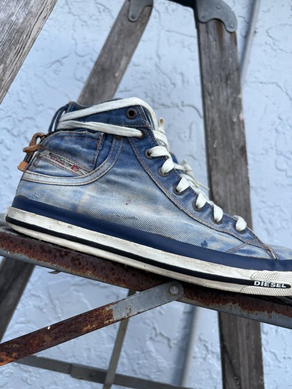 Y2K Diesel Expoiak Denim High Top Sneakers, Men's 9.5, Distressed, photo 2